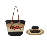Surwin Strandtasche & Hut Urlaub Korbtasche | Geflochtene Tasche mit Reißverschluss, Sommer Hand-/Schultertasche, Große Strandtasche Damen für Strand, Reisen, Shopping