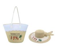 Surwin Strandtasche & Hut Urlaub Korbtasche | Geflochtene Tasche mit Reißverschluss, Sommer Hand-/Schultertasche, Große Strandtasche Damen für Strand, Reisen, Shopping