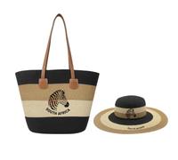 Surwin Strandtasche & Hut Urlaub Korbtasche | Geflochtene Tasche mit Reißverschluss, Sommer Hand-/Schultertasche, Große Strandtasche Damen für Strand, Reisen, Shopping