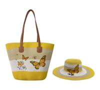 Surwin Strandtasche & Hut Urlaub Korbtasche | Geflochtene Tasche mit Reißverschluss, Sommer Hand-/Schultertasche, Große Strandtasche Damen für Strand, Reisen, Shopping