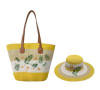 Surwin Strandtasche & Hut Urlaub Korbtasche | Geflochtene Tasche mit Reißverschluss, Sommer Hand-/Schultertasche, Große Strandtasche Damen für Strand, Reisen, Shopping