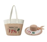 Surwin Strandtasche & Hut Urlaub Korbtasche | Geflochtene Tasche mit Reißverschluss, Sommer Hand-/Schultertasche, Große Strandtasche Damen für Strand, Reisen, Shopping
