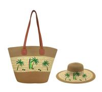 Surwin Strandtasche & Hut Urlaub Korbtasche | Geflochtene Tasche mit Reißverschluss, Sommer Hand-/Schultertasche, Große Strandtasche Damen für Strand, Reisen, Shopping