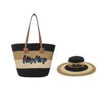 Surwin Strandtasche & Hut Urlaub Korbtasche | Geflochtene Tasche mit Reißverschluss, Sommer Hand-/Schultertasche, Große Strandtasche Damen für Strand, Reisen, Shopping