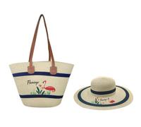 Surwin Strandtasche & Hut Urlaub Korbtasche | Geflochtene Tasche mit Reißverschluss, Sommer Hand-/Schultertasche, Große Strandtasche Damen für Strand, Reisen, Shopping