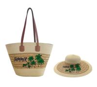 Surwin Strandtasche & Hut Urlaub Korbtasche | Geflochtene Tasche mit Reißverschluss, Sommer Hand-/Schultertasche, Große Strandtasche Damen für Strand, Reisen, Shopping