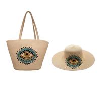 Surwin Strandtasche & Hut Urlaub Korbtasche | Geflochtene Tasche mit Reißverschluss, Sommer Hand-/Schultertasche, Große Strandtasche Damen für Strand, Reisen, Shopping