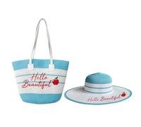 Surwin Strandtasche & Hut Urlaub Korbtasche | Geflochtene Tasche mit Reißverschluss, Sommer Hand-/Schultertasche, Große Strandtasche Damen für Strand, Reisen, Shopping