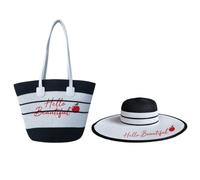 Surwin Strandtasche & Hut Urlaub Korbtasche | Geflochtene Tasche mit Reißverschluss, Sommer Hand-/Schultertasche, Große Strandtasche Damen für Strand, Reisen, Shopping