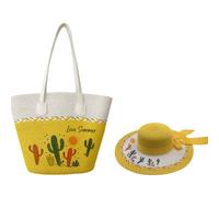 Surwin Strandtasche & Hut Urlaub Korbtasche | Geflochtene Tasche mit Reißverschluss, Sommer Hand-/Schultertasche, Große Strandtasche Damen für Strand, Reisen, Shopping