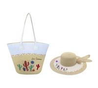 Surwin Strandtasche & Hut Urlaub Korbtasche | Geflochtene Tasche mit Reißverschluss, Sommer Hand-/Schultertasche, Große Strandtasche Damen für Strand, Reisen, Shopping
