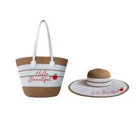 Surwin Strandtasche & Hut Urlaub Korbtasche | Geflochtene Tasche mit Reißverschluss, Sommer Hand-/Schultertasche, Große Strandtasche Damen für Strand, Reisen, Shopping