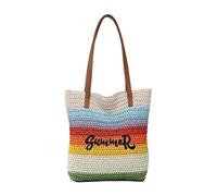 Surwin Strandtasche, Sommer Urlaub Korbtasche, Geflochtene Tasche mit Reißverschluss, Hand-/Schultertasche, Große Beach Bag, Strandtasche Damen für Strand, Reisen, Shopping (Mehrfarbig,One Size)