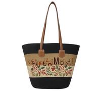 Surwin Strandtasche, Sommer Urlaub Korbtasche, Geflochtene Tasche mit Reißverschluss, Hand-/Schultertasche, Große Beach Bag, Strandtasche Damen für Strand, Reisen, Shopping (Schwarz,One Size)