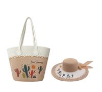 Surwin Strandtasche, Sommer Urlaub Korbtasche, Geflochtene Tasche mit Reißverschluss, Hand Schultertasche, Große Beach Bag, Mit Hut für Strand, Reisen, Shopping (Kaktus,One Size)