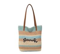 Surwin Strandtasche, Sommer Urlaub Korbtasche, Geflochtene Tasche mit Reißverschluss, Hand-/Schultertasche, Große Beach Bag, Strandtasche Damen für Strand, Reisen, Shopping (Mehrfarbig 3,One Size)