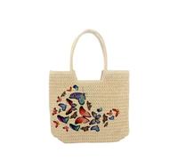 Surwin Strandtasche, Sommer Urlaub Korbtasche, Geflochtene Tasche mit Reißverschluss, Hand-/Schultertasche, Große Beach Bag, Strandtasche Damen für Strand, Reisen, Shopping (Schmetterling,One Size)