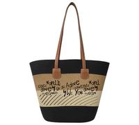 Surwin Strandtasche, Sommer Urlaub Korbtasche, Geflochtene Tasche mit Reißverschluss, Hand-/Schultertasche, Große Beach Bag, Strandtasche Damen für Strand, Reisen, Shopping (Schwarz 2,One Size)