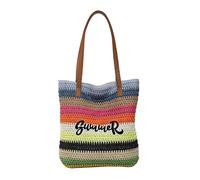 Surwin Strandtasche, Sommer Urlaub Korbtasche, Geflochtene Tasche mit Reißverschluss, Hand-/Schultertasche, Große Beach Bag, Strandtasche Damen für Strand, Reisen, Shopping (Mehrfarbig 2,One Size)
