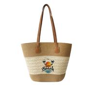 Surwin Strandtasche, Sommer Urlaub Korbtasche, Geflochtene Tasche mit Reißverschluss, Hand-/Schultertasche, Große Strandtasche Damen für Strand, Reisen, Shopping (Z13 Stil 2,45x28x14cm)