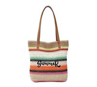 Surwin Strandtasche, Sommer Urlaub Korbtasche, Geflochtene Tasche mit Reißverschluss, Hand-/Schultertasche, Große Beach Bag, Strandtasche Damen für Strand, Reisen, Shopping (Mehrfarbig 1,One Size)