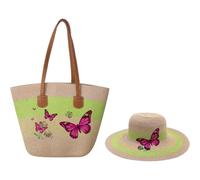 Surwin Strandtasche, Sommer Urlaub Korbtasche, Geflochtene Tasche mit Reißverschluss, Hand Schultertasche, Große Beach Bag, Mit Hut für Strand, Reisen, Shopping (Rosa,One Size)