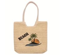 Surwin Strandtasche, Sommer Urlaub Korbtasche | Geflochtene Tasche mit Reißverschluss, Hand-/Schultertasche, Große Strandtasche Damen für Strand, Reisen, Shopping