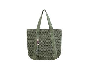 Surwin Strandtasche, Sommer Urlaub Korbtasche | Geflochtene Tasche mit Reißverschluss, Hand-/Schultertasche, Große Strandtasche Damen für Strand, Reisen, Shopping