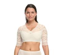 SUSA Damen Dirndlbluse Ivory - 5568 - Größe 46 - Mit Spitze & V-Ausschnitt - Elegante halbarm Trachtenbluse - Elastisch & Blickdicht - ideal für traditionelle Feierlichkeiten & Feste