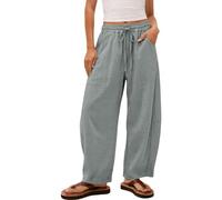Susenstone 2026 Leinenhose Damen Sommer Elegant Leicht Hose Baumwolle Leinen Stoffhose für Frauen Lässige Langarm Freizeithose Weite Bein Sommerhosen Bequem Palazzo Strandhose und Taschen