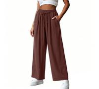 Susenstone Leinenhose Damen Sommer Leicht Hose Baumwolle Leinen Stoffhose Langarm Stretch Freizeithose Elegant Einfarbig Hosen für Frauen Weite Bein Sommerhosen und Taschen Leichte Boho Strandhose