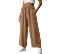 Susenstone Leinenhose Damen Sommer Leicht Hose Baumwolle Leinen Stoffhose Langarm Stretch Freizeithose Elegant Einfarbig Hosen für Frauen Weite Bein Sommerhosen und Taschen Leichte Boho Strandhose