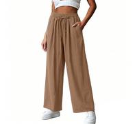 Susenstone Leinenhose Damen Sommer Leicht Hose Baumwolle Leinen Stoffhose Langarm Stretch Freizeithose Elegant Einfarbig Hosen für Frauen Weite Bein Sommerhosen und Taschen Leichte Boho Strandhose
