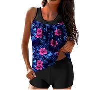 Susenstone Tankini Damen Bauchweg High Waist Swimsuits Sets Bauchweg Elegant Badeanzüge Tankini Oberteil mit Shorts Bescheidene Badekleid Sommer Große Größen Badebekleidung für Strand Ferien 2026
