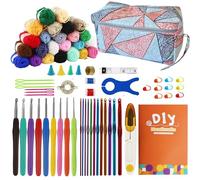 SusggO 74-teiliges Häkelset für Anfänger, komplettes Häkelset, Amigurumi - 24 Knäuel aus Milchbaumwolle, Zubehör, Häkelnadeln, Handbuch und Tasche, vollständiges Häkelset, DIY