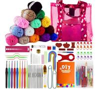 SusggO 95 Stück Häkelset für Anfänger Häkelnadel Set Häkel-Set Komplettes, Amigurumi, Häkel-Set für Anfänger Zubehör 15 Knäuel Milchbaumwolle Häkelnadeln Zubehör Handbuch Tasche Komplettes Häkelset