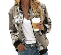 sutelang lurryly Bomberjacke Damen,Leichte Jacke Damen Kurze Blouson Mit Reißverschluss Langarm College Jacke Elegante Blumenmuster Casual Dünne Bomber Jacke Kurz Coat Herbst Frühling Sommerjacke