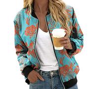 sutelang lurryly Bomberjacke Damen,Leichte Jacke Damen Kurze Blouson Mit Reißverschluss Langarm College Jacke Elegante Blumenmuster Casual Dünne Bomber Jacke Kurz Coat Herbst Frühling Sommerjacke