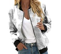 sutelang lurryly Bomberjacke Damen,Leichte Jacke Damen Kurze Blouson Mit Reißverschluss Langarm College Jacke Elegante Blumenmuster Casual Dünne Bomber Jacke Kurz Coat Herbst Frühling Sommerjacke