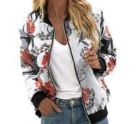 sutelang lurryly Bomberjacke Damen,Leichte Jacke Damen Kurze Blouson Mit Reißverschluss Langarm College Jacke Elegante Blumenmuster Casual Dünne Bomber Jacke Kurz Coat Herbst Frühling Sommerjacke