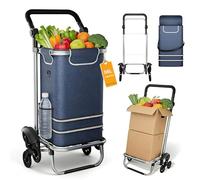 Suusolny 3in1 Klappbarer Einkaufstrolley 56L | Einkaufsroller mit Umhängetasche & Sackkarre | Einkaufswagen Blau 3-Rad