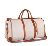 Suweir Kleidersack Reisetasche PU Leder Anzugtasche Garment Duffle bag für Herren Damen 2 in 1 Hängenden Faltbaren Koffer Anzug Reisetaschen Kleidertaschen Sporttasche für Bussiness, Reisen (Beige)