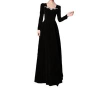Suwequest Abendkleid, Laufsteg, Hochzeit, Partykleid für Damen, einteilig, Herbst, Winter, schmal, A-Linie, Schwarz , L