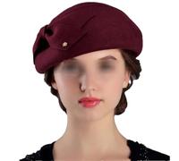 Suwequest Baskenmützen Kappen für Frauen Mode Wolle Filz Fedora Hut Winter Kirche Weibliche Vintage Cloche Hüte, weinrot, Einheitsgröße