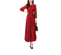 Suwequest Boho Roter Druck Chiffon Strand Maxikleider Frühling Herbst Lässige Langarm Frauen Kleid Party Midi Red L