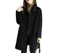 Suwequest Damen Wolle Windbreaker Jacke Overcoat Winter Slim Long Einreiher Wollmantel Female Outwear, Schwarz , 3XL