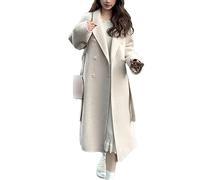 Suwequest Doppelreihiger Kaschmirmantel für Damen, Herbst, Winter, locker, langer Wollmantel, hellbeige, 36