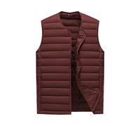 Suwequest Frühling Herbst Herren Weste Ultraleichte Baumwollweste Männer Ohne Kragen Ärmellose Warme Männliche Dünne Kleidung Wine red XL