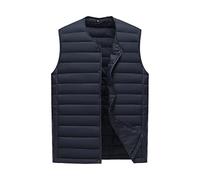 Suwequest Frühling Herbst Herren Weste Ultraleichte Baumwollweste Männer Ohne Kragen Ärmellose Warme Männliche Dünne Kleidung Navy Blue XL