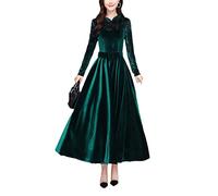 Suwequest Herbst-Winter-Rotes Dickes Warmes Maxikleid-Frauen-Schwarz-Weinlese-Beiläufiges Partei-Figurbetontes Dame-Kleid EN8 XL